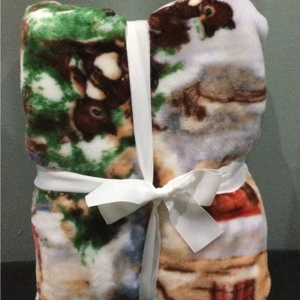 BNWT Super Soft Plush Throw - Green, Brown, White - Picture 4 of 4